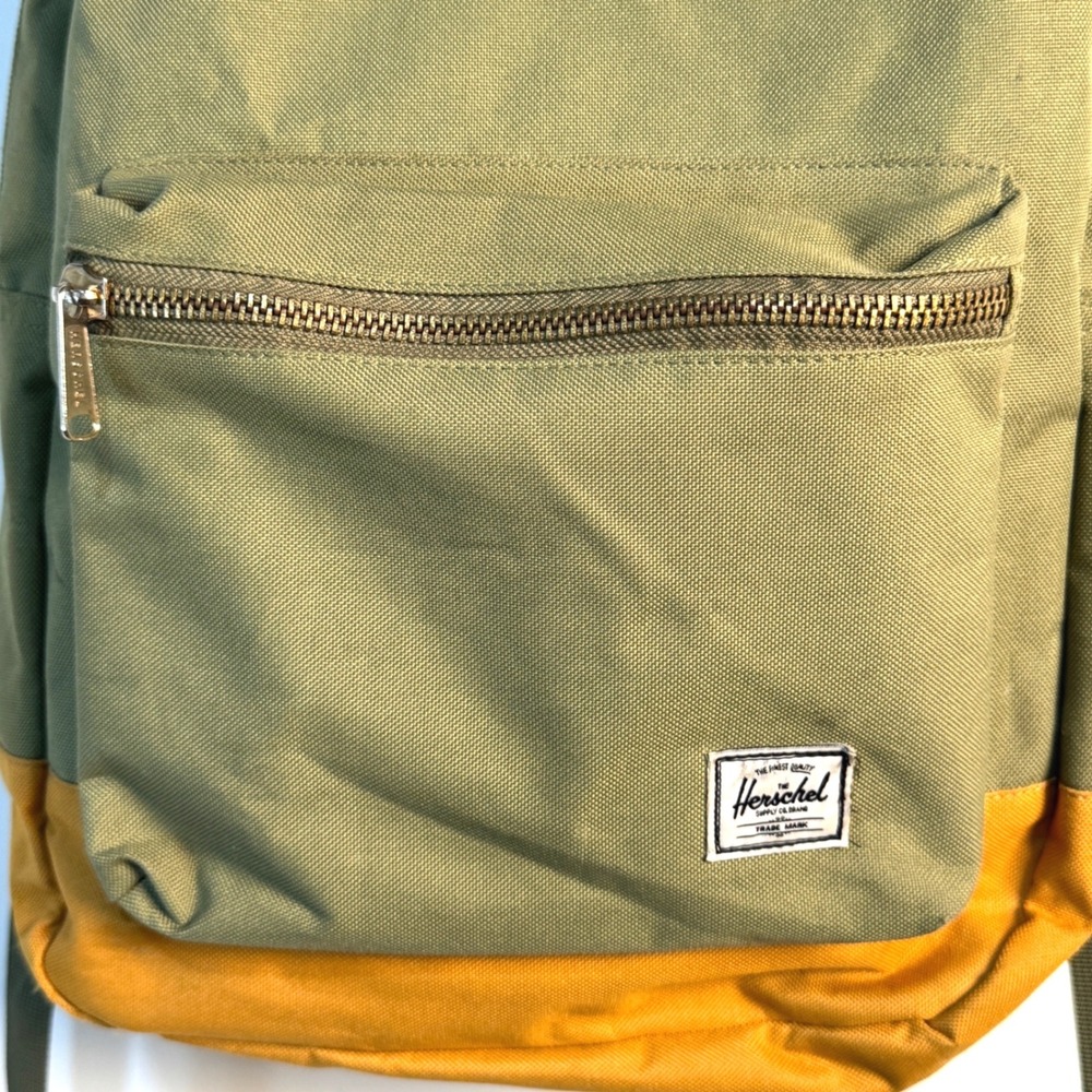 Herschel Supply Co Heritage Backpack Olive Green Mustard Yellow Colorblock Bag - Picture 4 of 9